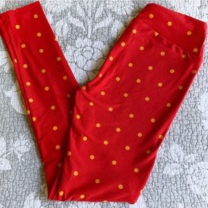 LuLaRoe Red Polka Dot OS Leggings